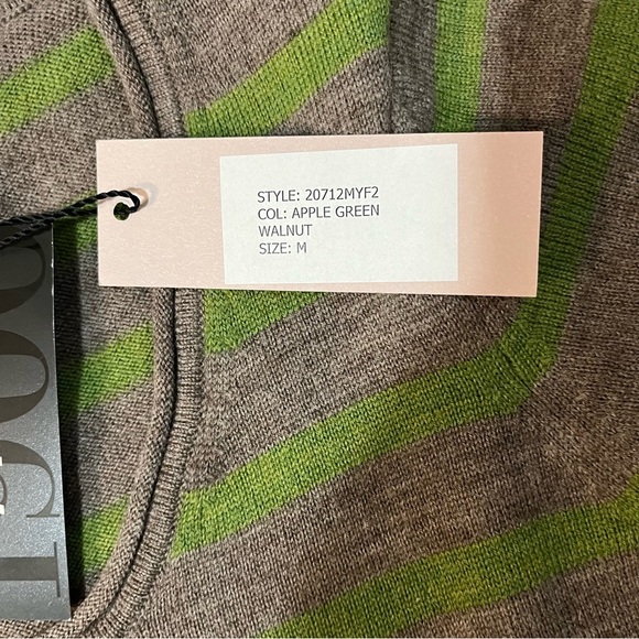 Brunella Gori Womens Morino Wool Made In Italy Sweater Green Bei Stripes M NWT - Picture 12 of 12